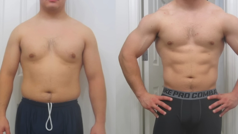 Side-By-Side Comparison Showing a Before and After Transformation, Demonstrating the Physical Changes Between Bulking and Cutting Phases